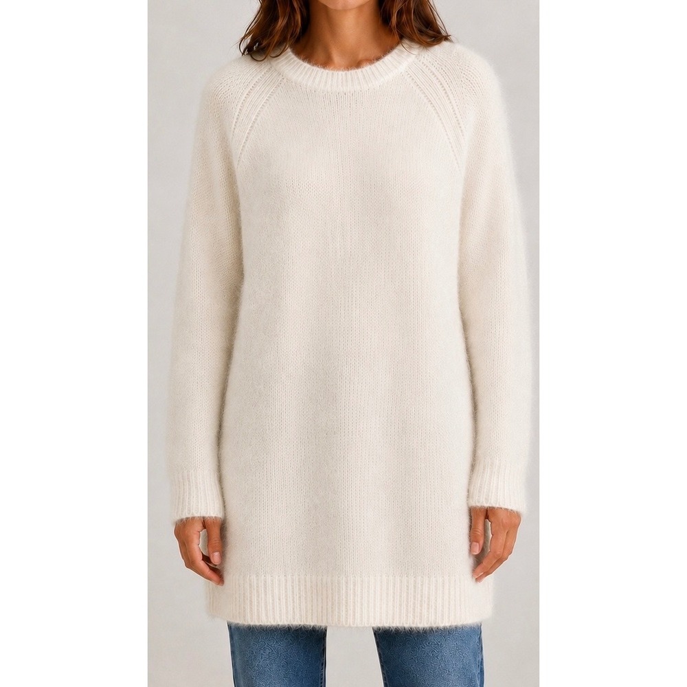 Inhabit Womens Suri Alpaca Mulberry Silk Knit Sweater Cream Tunic Medium Luxury
